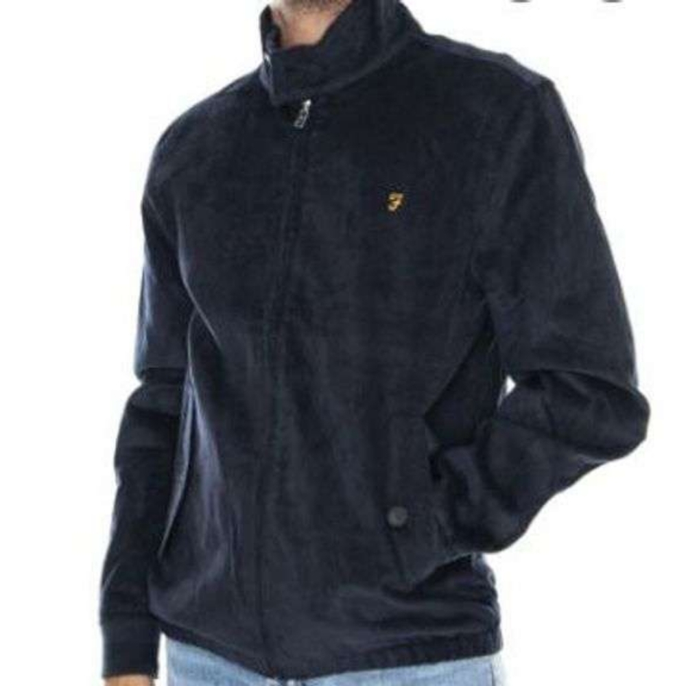 NWT Farah Mens Jacket True Navy Bowie Cord Harrington sz M